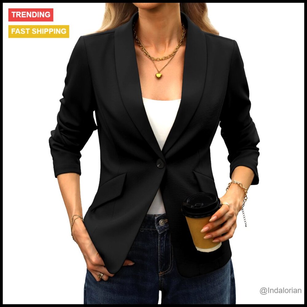 Slim Fit Knit Blazer Shawl Lapel Stretchy Business Casual Office Jacket